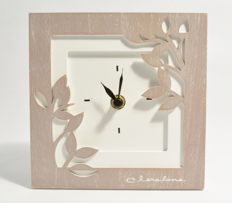 Bomboniera matrimonio Claraluna  Orologio legno beige traforo foglie, Linea Sweet Home, art. 20966 freeshipping - L'Egizia