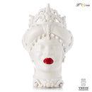 Testa di moro donna con corona a punta bianco satinato e labbra rosse Verus Ceramiche