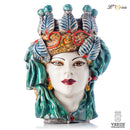 Testa di moro grande donna Elegance con drappo multicolor e volto bianco antico Verus Ceramiche