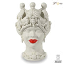 Testa di moro grande donna bianco satinato con labbra rosse e corona con foglie e palle Verus ceramiche