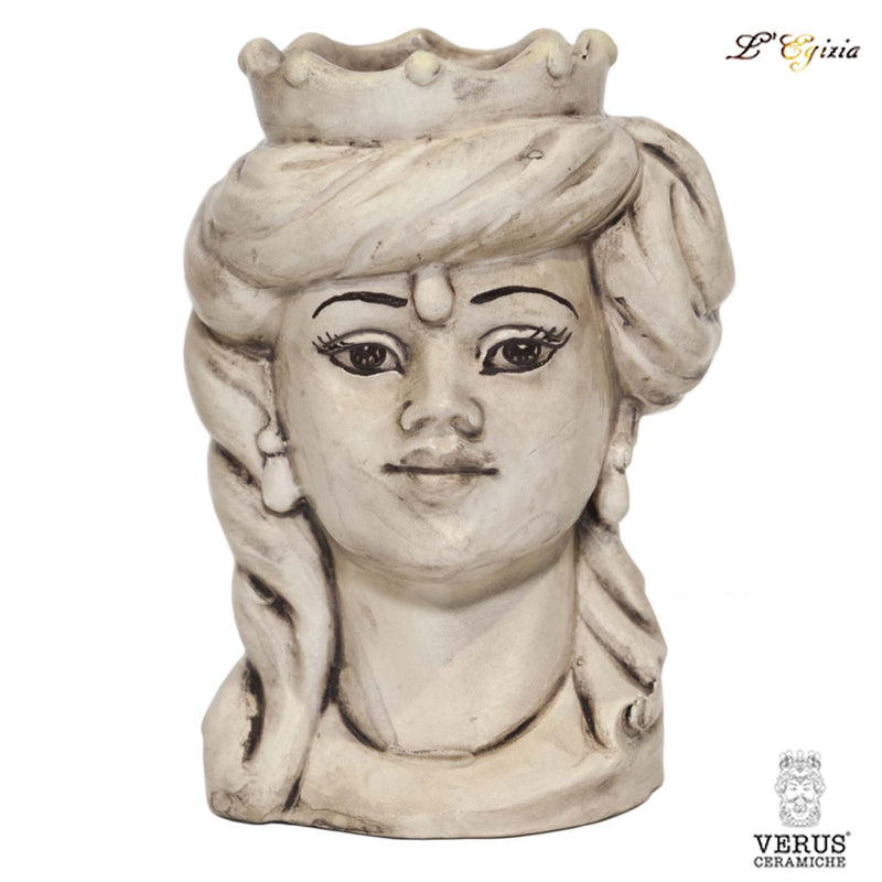 Testa di moro piccola donna bianco antico e lungo drappo Verus ceramiche｜L'Egizia regali