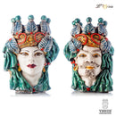 Teste di moro grandi Elegance con drappo multicolor e volto bianco antico Verus Ceramiche