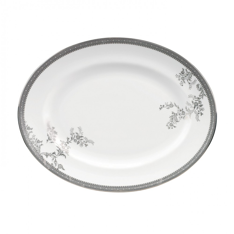 Vera Wang Lace Platinum Oval Dish 39cm - L'Egizia